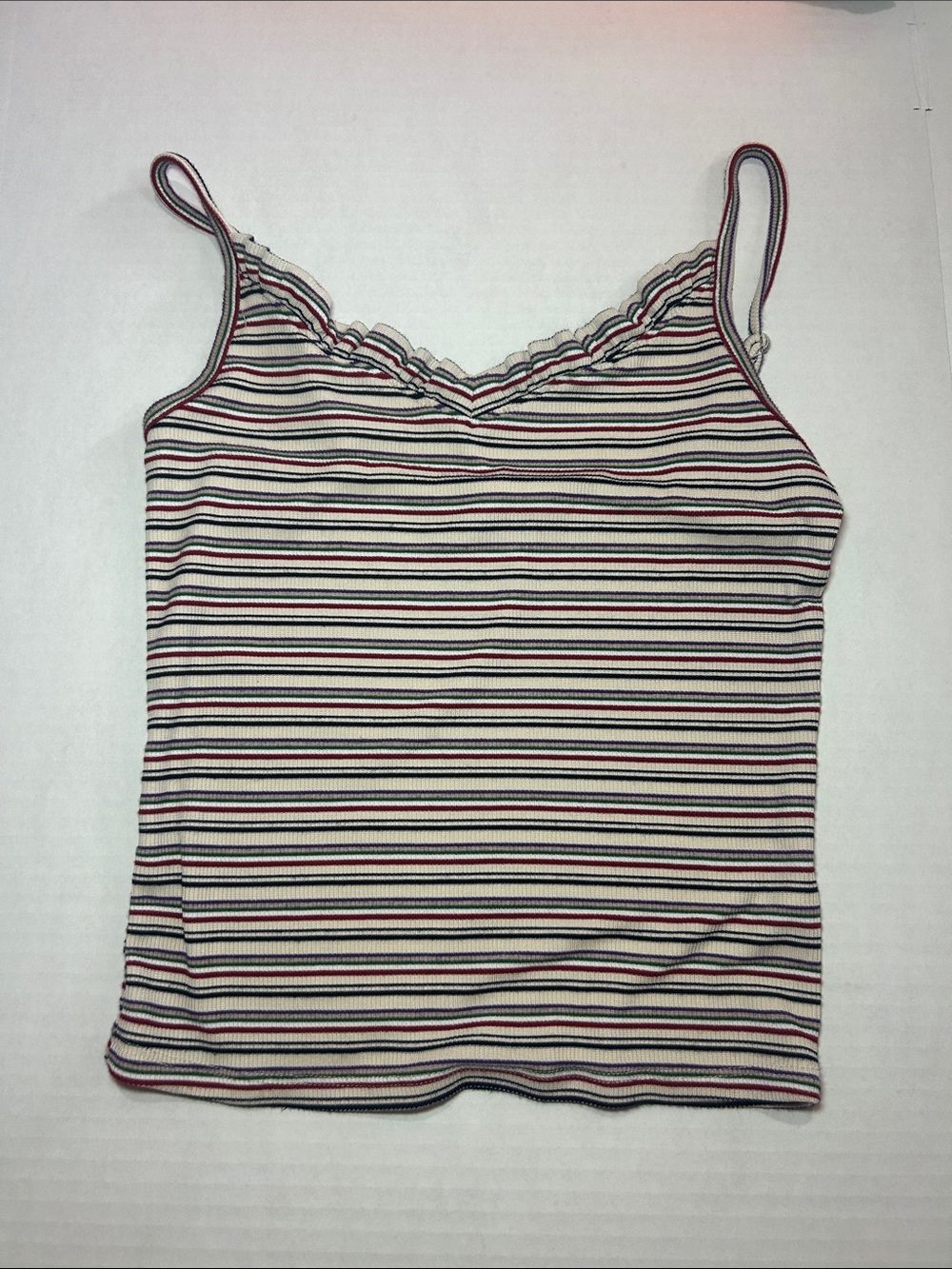 Active USA Striped Ribbed Cami Tank - White with Navy & Red Stripes